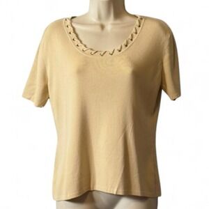 Vintage 90s‎ Joseph A Light Yellow Grommet Laced Scoop Neck Knit top, Women's XL
